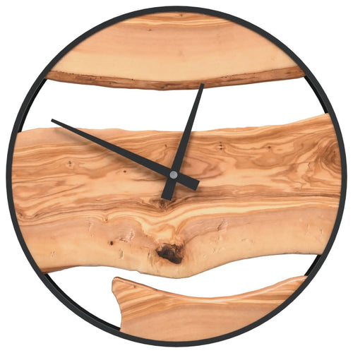 Orologio a Parete in Ferro e Legno di Ulivo 35x4,5 cm Design Retrò Decorativo
