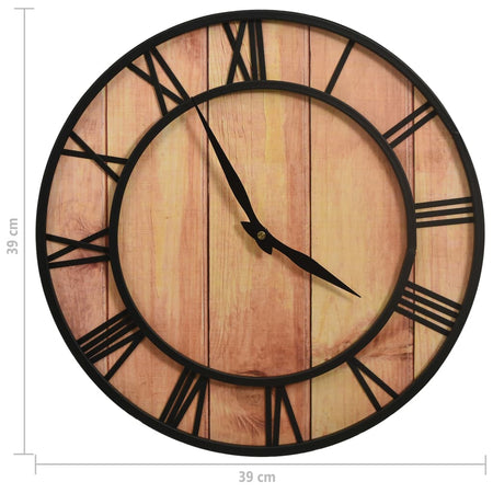Orologio da Parete in MDF e Ferro 39cm Design Simmetrico Elegante Marrone e Nero