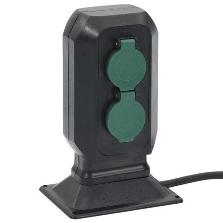 Presa da Esterno con Picchetto 4 Vie Ampie Applicazioni 15,5x11x24cm Nero e Verde