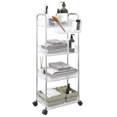 Carrello Portaoggetti Design Versatile 4 Livelli in Acrilico e Acciaio 37x28x95cm
