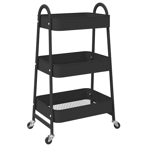 Carrello Portaoggetti Design Versatile a 3 Ripiani 42x41,5x77cm in Acciaio Nero