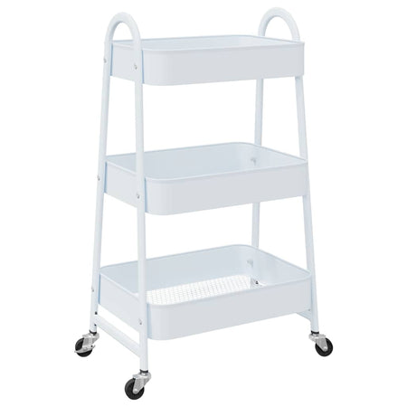 Carrello Portaoggetti Design a 3 Livelli 42x41,5x77cm Bianco Acciaio Verniciato
