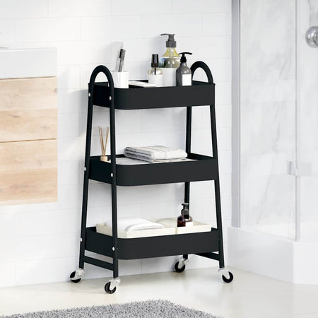 Carrello Portaoggetti Design Versatile a 3 Ripiani 42x41,5x77cm in Acciaio Nero