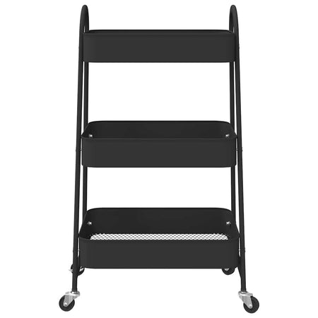 Carrello Portaoggetti Design Versatile a 3 Ripiani 42x41,5x77cm in Acciaio Nero