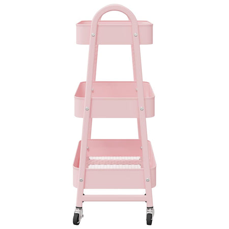 Carrello Multiuso Rosa 3 Ripiani con Ruote in Acciaio 42x41,5x77 cm