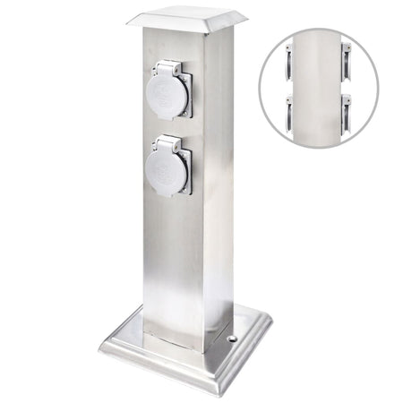 Presa Elettrica da Giardino a Pilastro in Acciaio Inossidabile  15,5x15,5x40,5cm