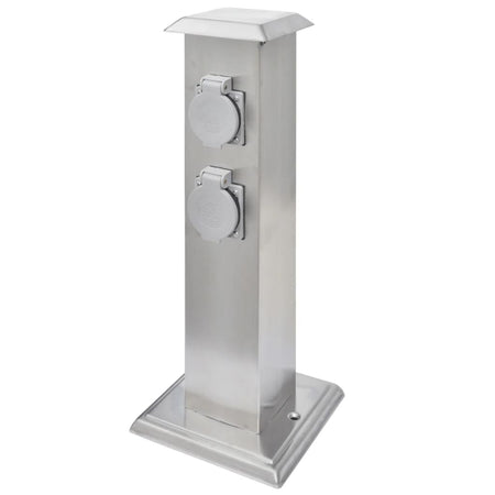 Presa Elettrica da Giardino a Pilastro in Acciaio Inossidabile  15,5x15,5x40,5cm