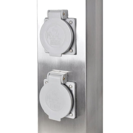 Presa Elettrica da Giardino a Pilastro in Acciaio Inossidabile  15,5x15,5x40,5cm