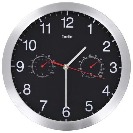 Orologio da Parete al Quarzo Igrometro e Termometro 30 cm Design Moderno Nero