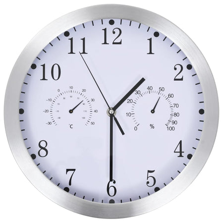 Orologio da Parete al Quarzo Igrometro Termometro 30 cm Design Moderno Bianco
