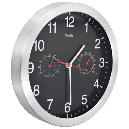 Orologio da Parete al Quarzo Igrometro e Termometro 30 cm Design Moderno Nero