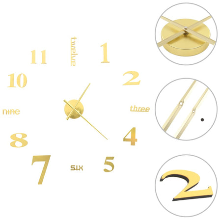 Orologio da Parete Tridimensionale Design Moderno Elegante 100cm XXL Oro Lucido