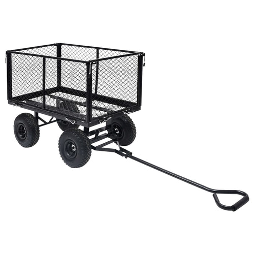 Carrello a Mano da Giardino Acciaio Pannelli Laterali Apribili Carico 350kg Nero