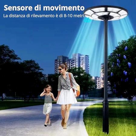 LAMPIONE SOLARE UFO Luce LED 1200W Sensore di MOVIMENTO E CREPUSCOLARE IP66