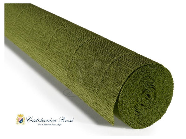 Carta crespa Cartotecnica Rossi 622 verde oliva scuro, rotolo da 180 g (144 g/m²) a 50×250 cm