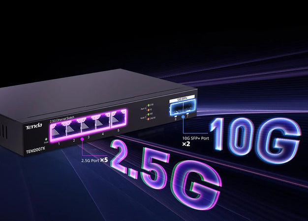 Switch con 5 porte 2.5G Ethernet e 2 slot SFP+ da 10G, TEM2007X