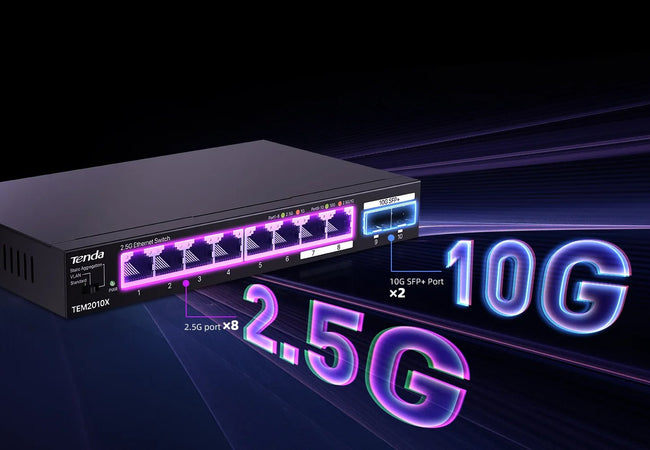 Switch con 8 porte 2.5G Ethernet e 2 porte SFP+ da 10G, TEM2010X