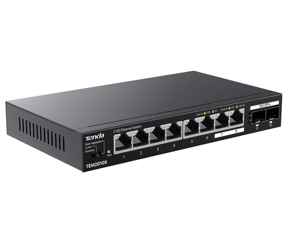 Switch con 8 porte 2.5G Ethernet e 2 porte SFP+ da 10G, TEM2010X