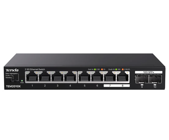 Switch con 8 porte 2.5G Ethernet e 2 porte SFP+ da 10G, TEM2010X