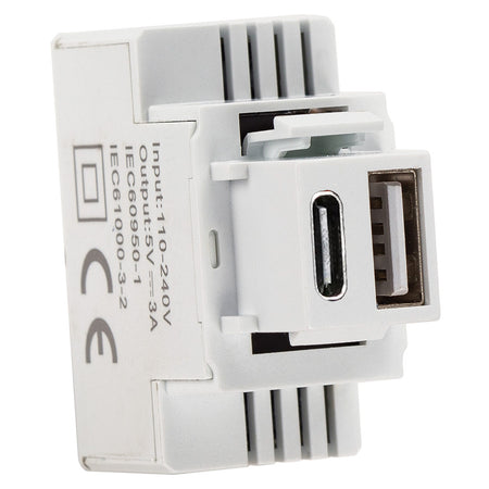 Alimentatore Compatto da Incasso Keystone USB-A e USB-C&trade 20W 5-12V Bianco