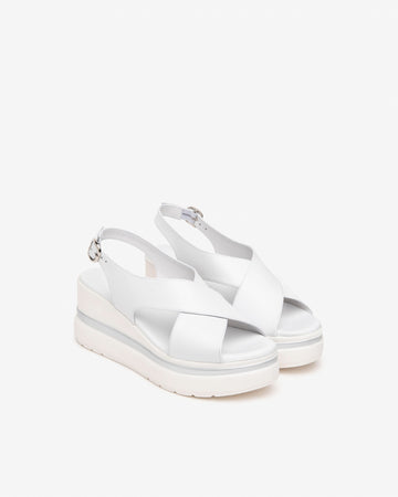 Nero Giardini sandali donna in pelle bianco con zeppa E513515D707