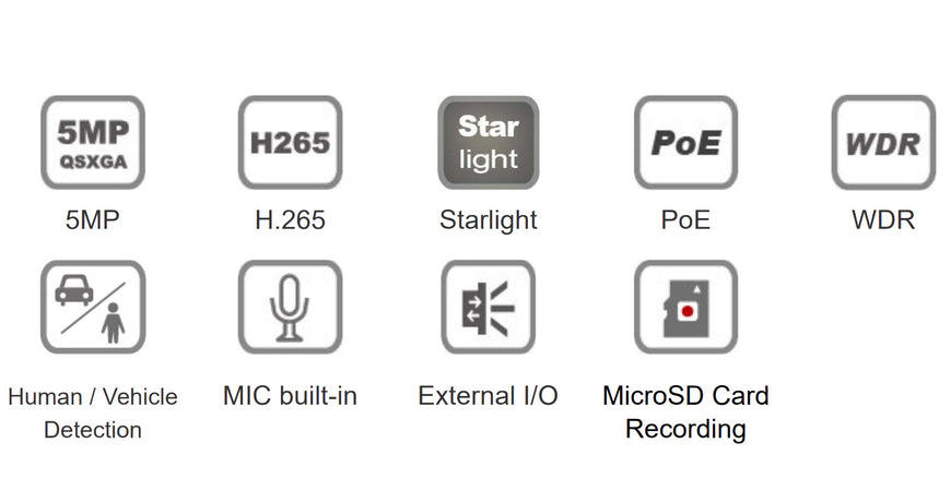 Telecamera IP Bullet IR H.265 da 5MP Rilevamento Basato su AI, DGM5106SVAT