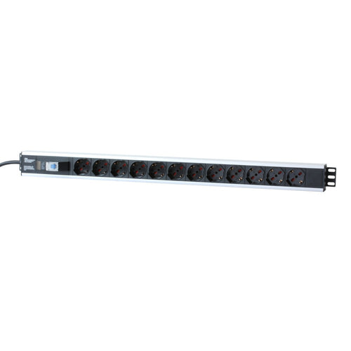 Techly I-CASE STRIP-12A unità di distribuzione dell'energia (PDU) 12 presa(e) AC 1U Nero, Argento