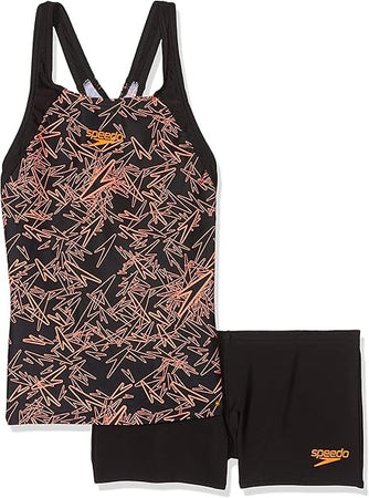Speedo Tankini Boom Allover Donna Black Fluo Orange