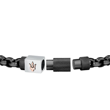 Bracciale MASERATI uomo Iconic acciaio nero / logo oro rosa