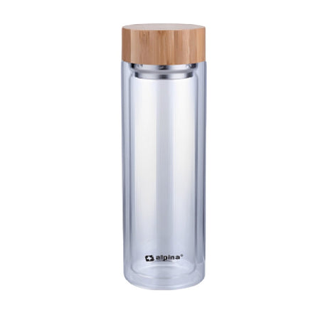 Bottiglia Termica con Filtro 450 ml Doppia Parete Manicotto Vetro Borosilicato
