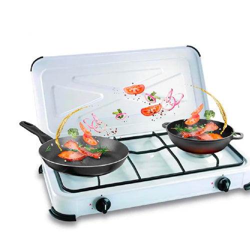 Fornello Cucina a Gas 2Fuochi Accensione Manuale Campeggio Casa Fiamma Regolabile