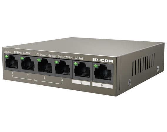 Switch 6GE con PoE 4 porte Gestito da Cloud, G2206P-4-63W