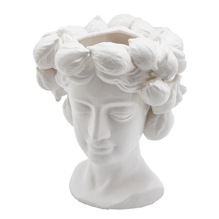 Statua decorativa "Chakra" testa con vaso da giardino per veranda con limoni