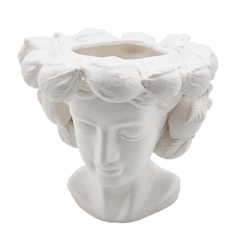 Statua decorativa "Chakra" testa con vaso da giardino per veranda con limoni