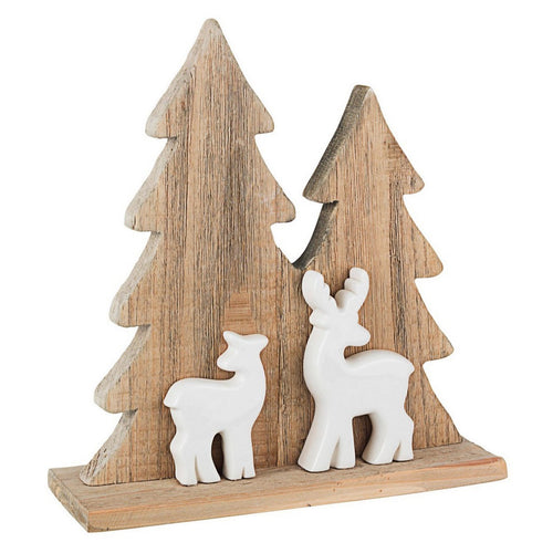 Renna con pino decorativo Hollie in ceramica e legno per decorazioni natalizie