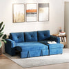 Divano Letto Angolare 3 Posti con penisola Effetto Velluto e Chaise Longue con Contenitore, 232x141x85cm, Blu F839-191A