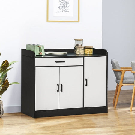 credenza soggiorno salotto ingresso Mobiletto da Cucina Moderno in MDF con 2 Armadietti, 1 Cassetto e Ripiani Regolabili, 90x40x90 cm, Bianco e Nero anche ufficio studio camera bagno F838-221A