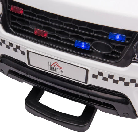 Macchina Elettrica per Bambini della Polizia, Batteria 12V e Telecomando, Sirena Luci Attacco USB per Musica, 110x68x52cm, Bianco LM2370-187V90LM2