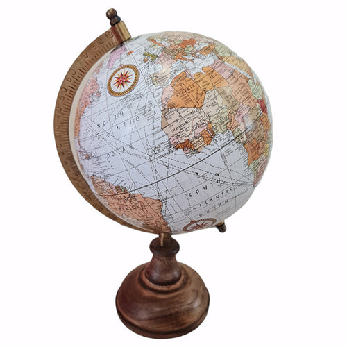 Mappamondo decorativo per scrivania con piedistallo in legno h 27.5 cm