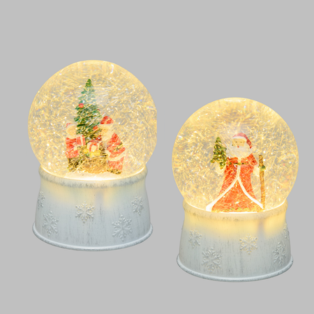 Sfera in vetro palla di neve decorata luminosa con led a luce bianco caldo ø13cm