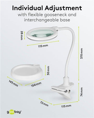 Lampada LED con Lente d'ingrandimento Base di Appoggio e Clip da Tavolo 6W Bianco