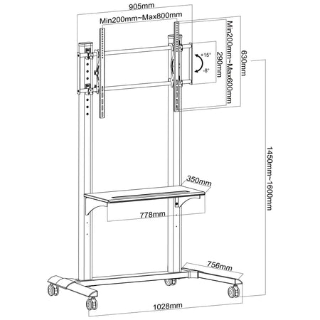 Supporto da Pavimento TV LCD/LED 37-90'' con Mensola