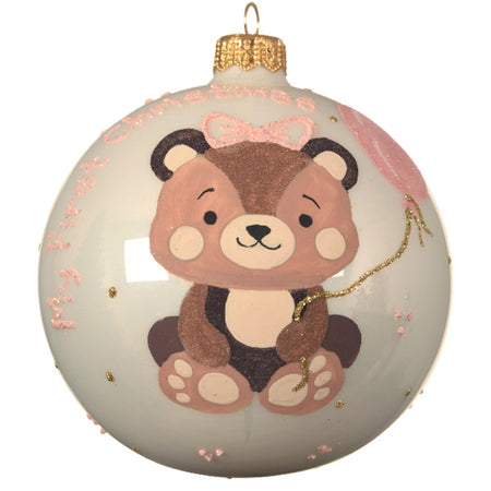 Palline per albero di Natale in vetro decorate con Orso Nascita da 10 cm