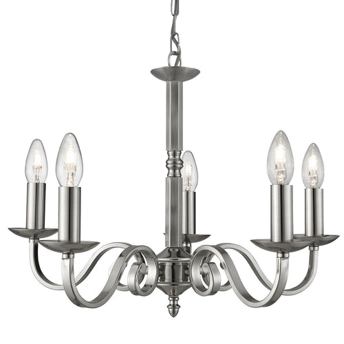Lampadario Contemporaneo Richmond Acciaio Argento 5 Luci E14