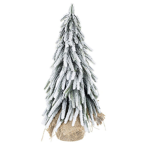 Albero di Natale Pino Cimone innevato, in PE e base in Juta, 35 cm