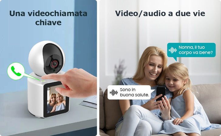 Telecamera WiFi Interno Monitor Anziano Bambino con Chiamata con un Pulsante Audio a 2 vie PTZ VISIONE NOTTURNA