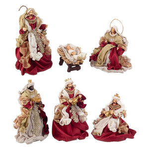 Natività completa in tessuto "Fastosa Bordeaux" statue per presepe natalizio