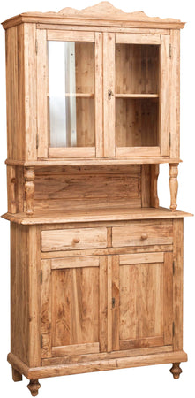 Biscottini Vetrina credenza in legno massello di tiglio finitura naturale L107xPR43xH238 cm. Made in Italy