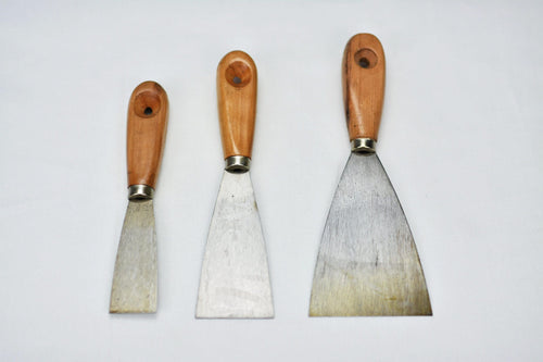 Spatola Tris Larga Mm 30 + 50 + 80 Manico In Legno Per Stucco Intonaco Muratura
