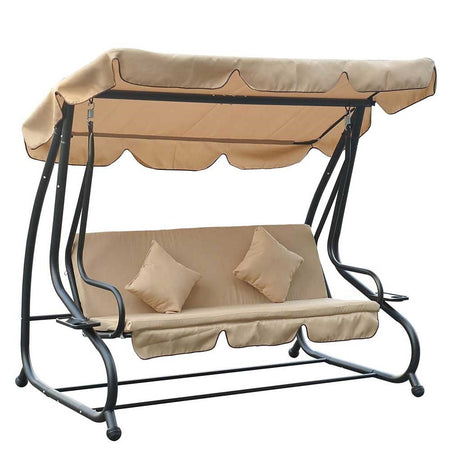 Dondolo da Giardino 3 Posti con Tetto Reclinabile, Cuscini e Funzione Letto Matrimoniale